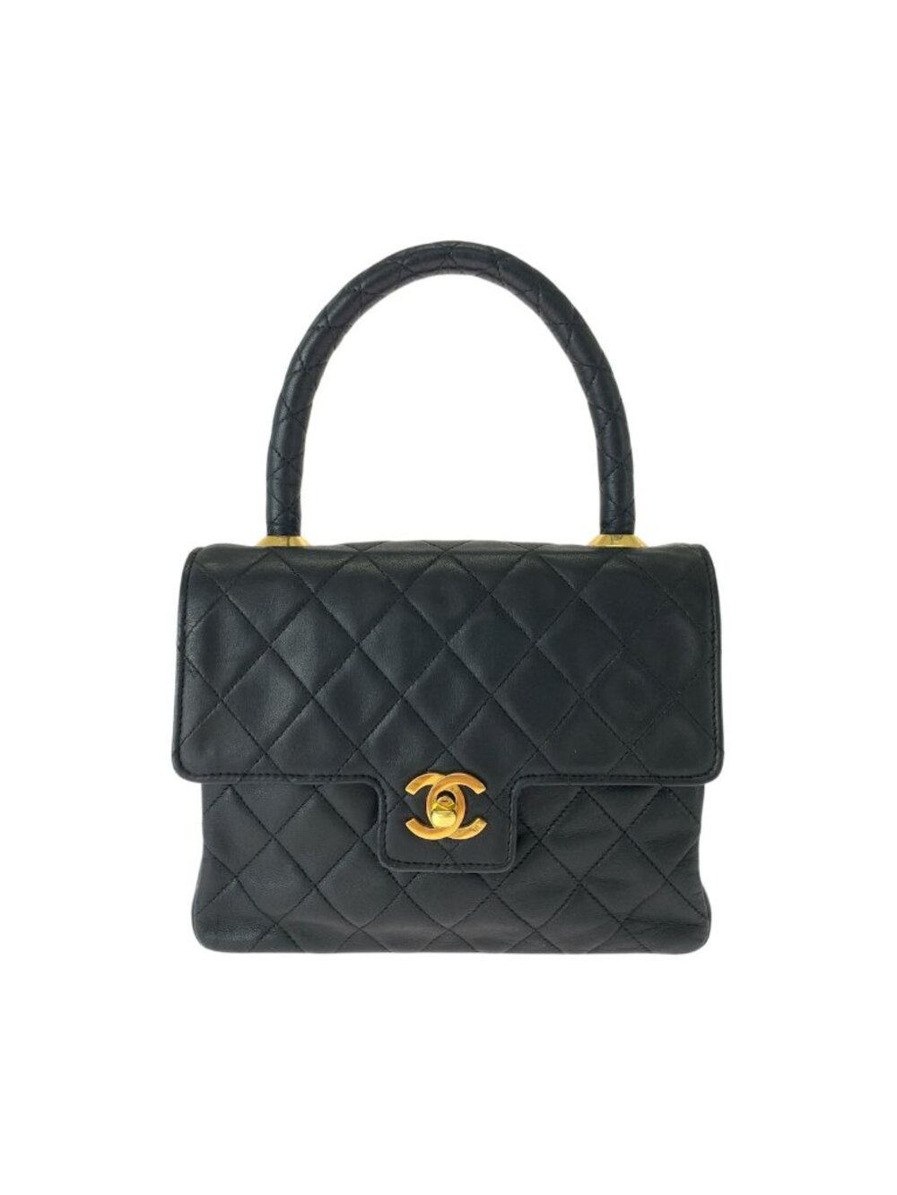 Chanel Vintage Quilted CC Logo Turnlock Black Gold Lambskin Handbag